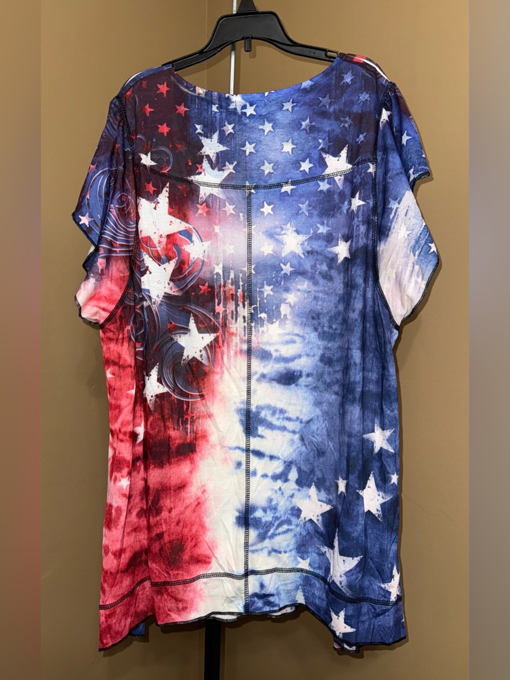 NWT WORLD UNITY Red, White & Blue Star Tie-Dye Short Sleeve Tee. Size 2X. - Picture 2 of 4
